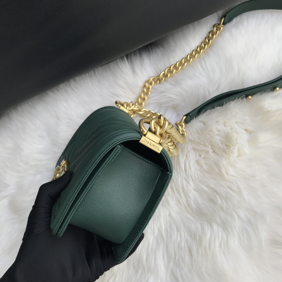 Caviar Small Boy Handbag Flap Bag A67085 Green/Gold